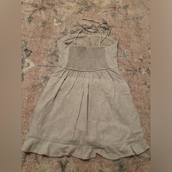 Abercrombie & Fitch Tie Strap Ruffle Hem Mini Linen Dress - Picture 4 of 9